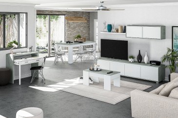 Mueble de salón ALIDA en Cemento y Blanco al MEJOR PRECIO en ATRAPAmuebles.