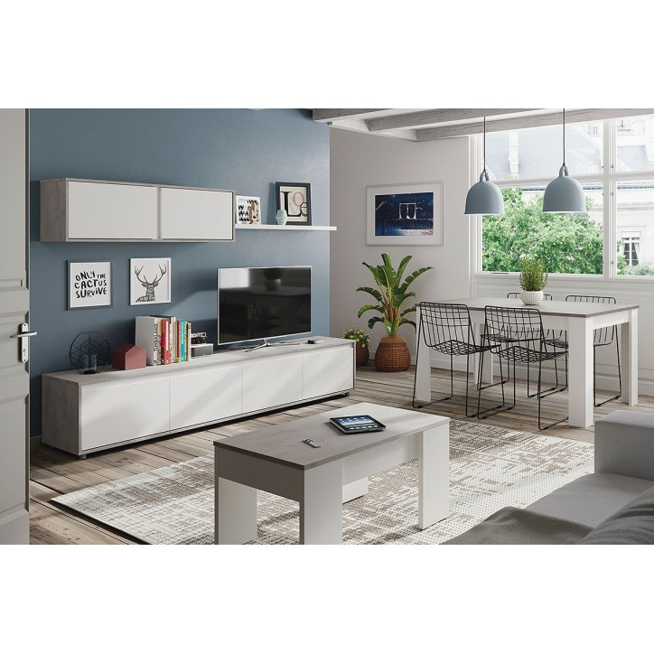 Mueble de salón ALIDA en Cemento y Blanco al MEJOR PRECIO en ATRAPAmuebles.